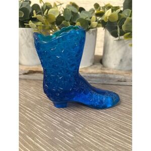 Fenton Glass Blue Daisy & Button Boot Vintage Shoe Slipper